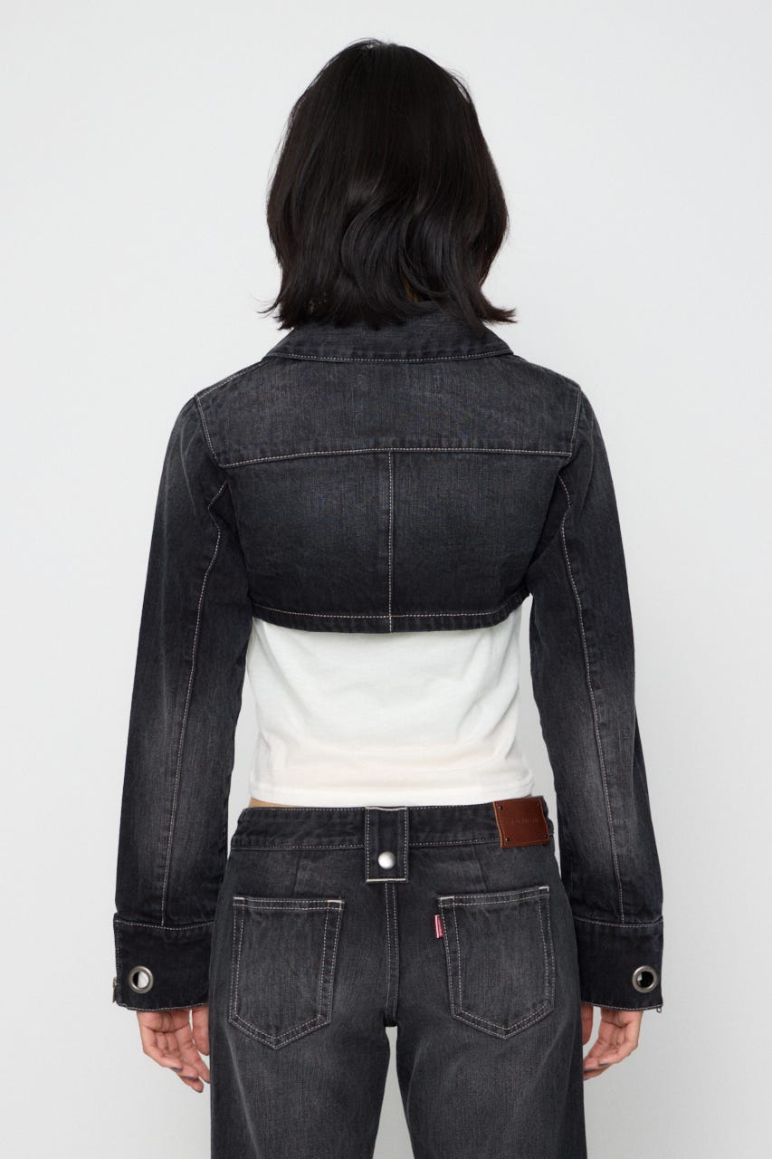 CROPPED EYELET DENIM ジャケット BLK S