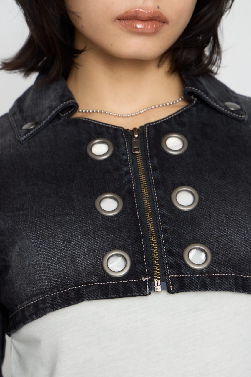 CROPPED EYELET DENIM ジャケット BLK S