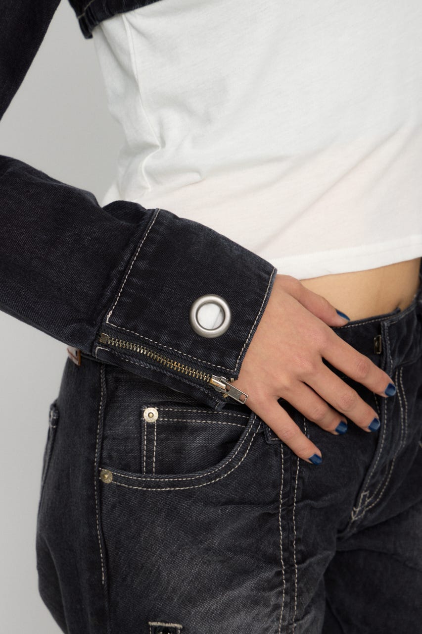 CROPPED EYELET DENIM ジャケット BLK S