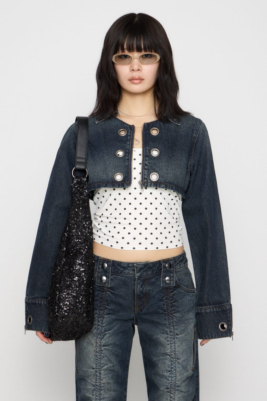 CROPPED EYELET DENIM ジャケット BLU S