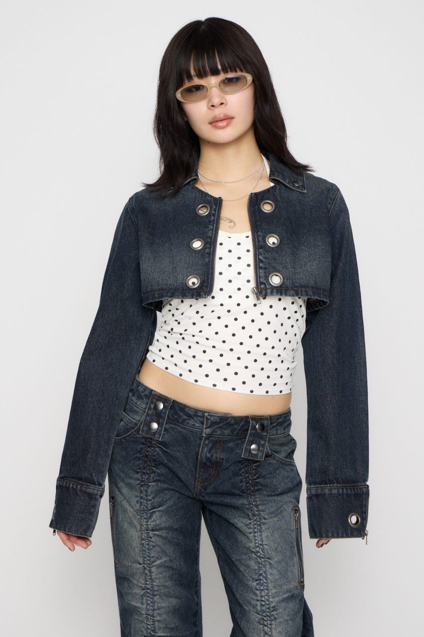 CROPPED EYELET DENIM ジャケット BLU S