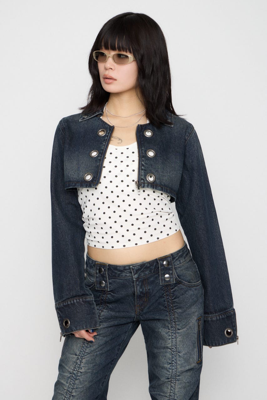 CROPPED EYELET DENIM ジャケット BLU S