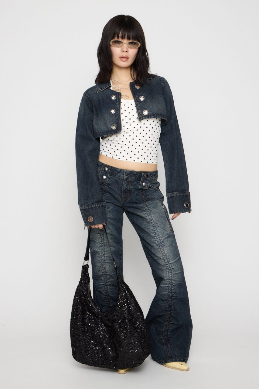CROPPED EYELET DENIM ジャケット BLU S