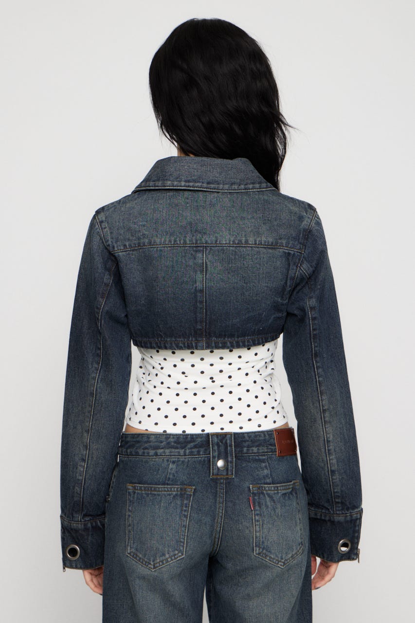CROPPED EYELET DENIM ジャケット BLU S