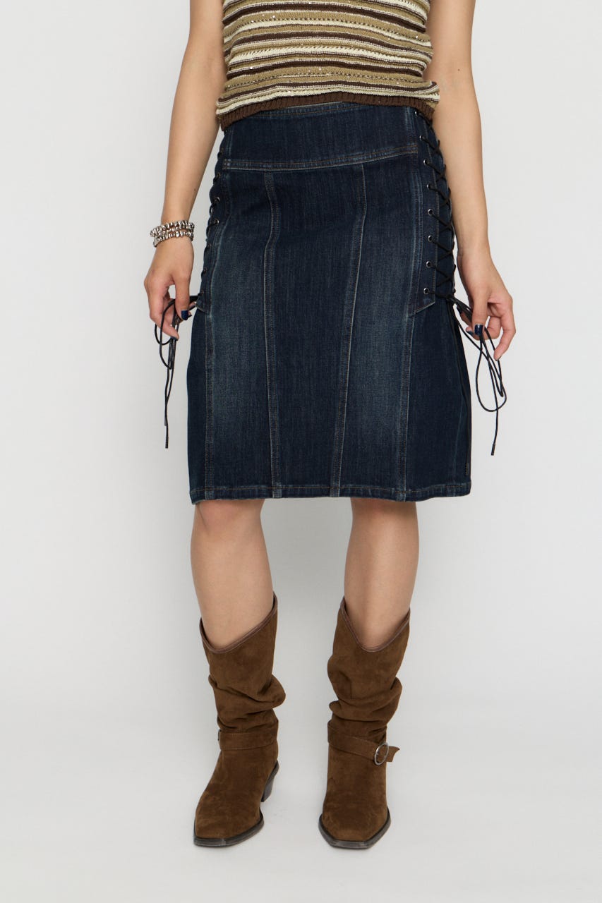 SIDE LACE UP MIDI スカート BLU S