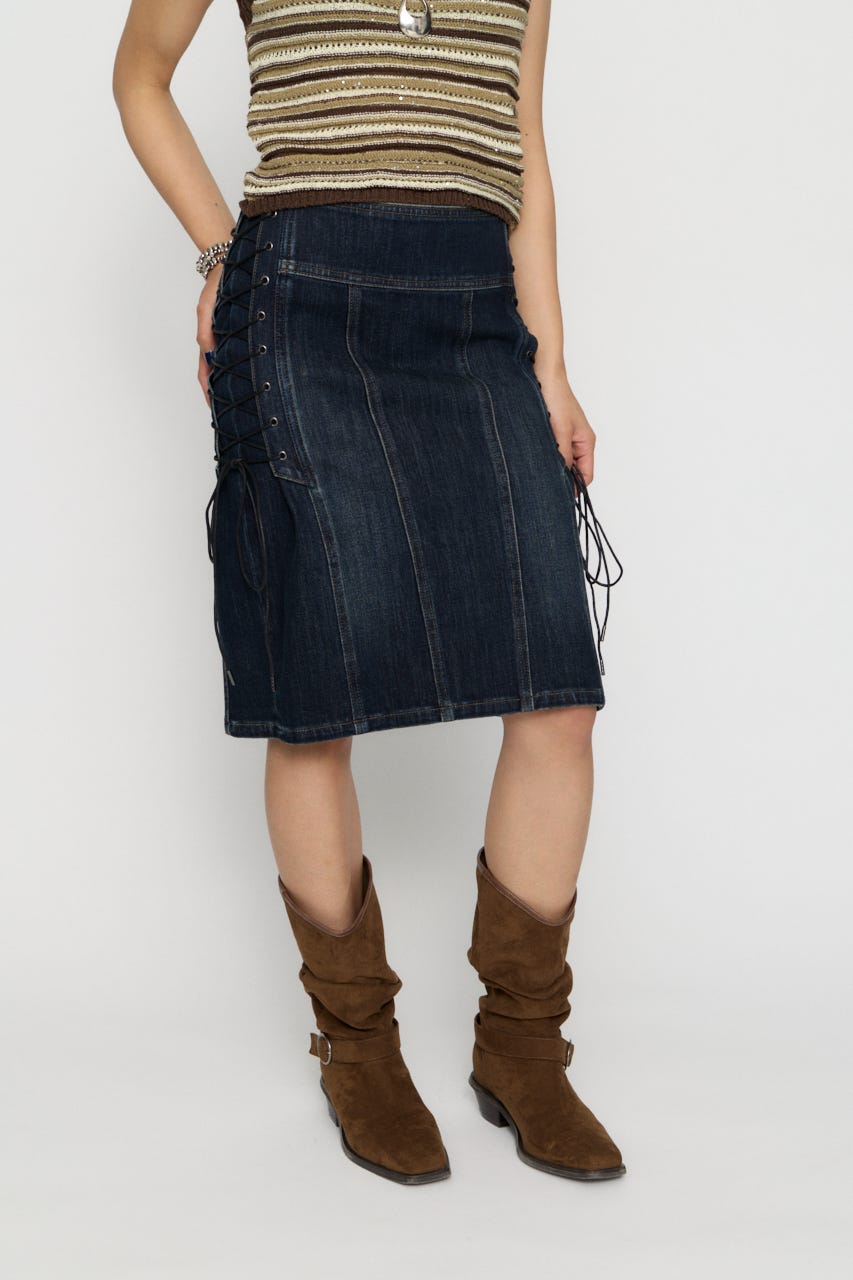 SIDE LACE UP MIDI スカート BLU S