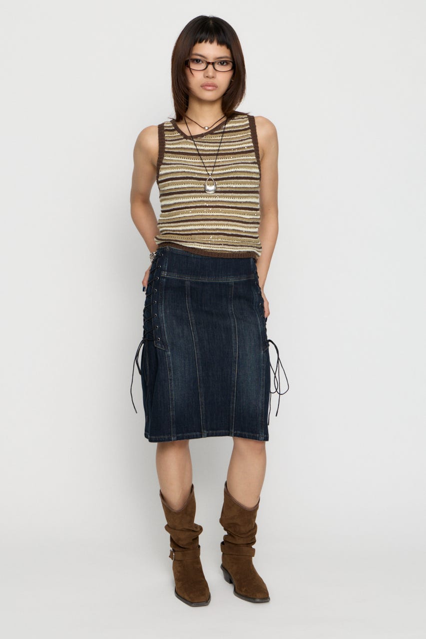 SIDE LACE UP MIDI スカート BLU S