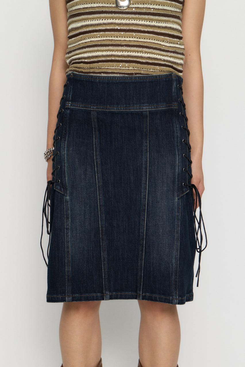 SIDE LACE UP MIDI スカート BLU S