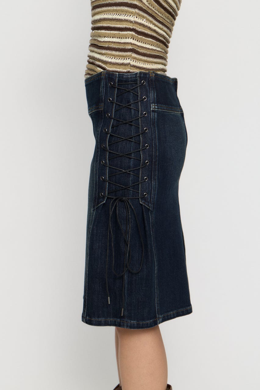 SIDE LACE UP MIDI スカート BLU S