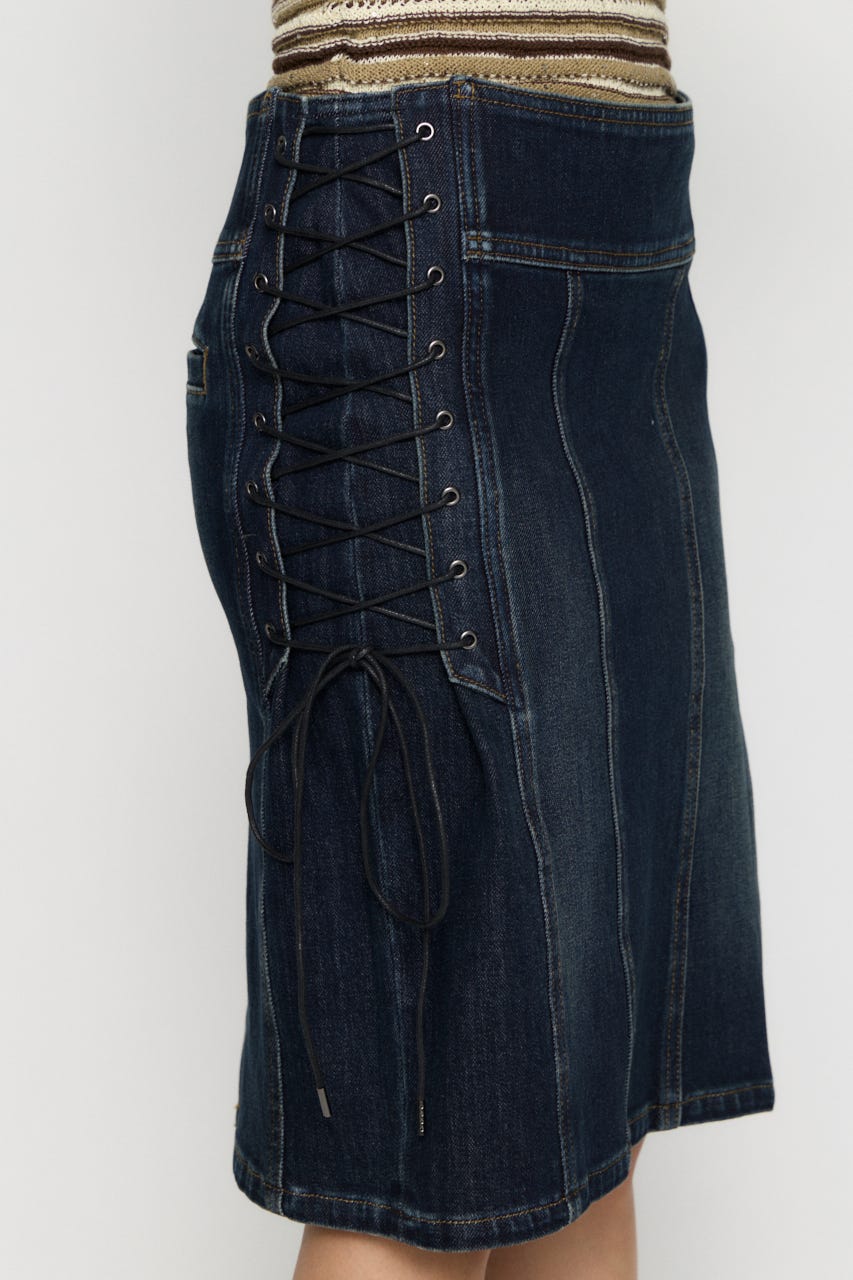 SIDE LACE UP MIDI スカート BLU S