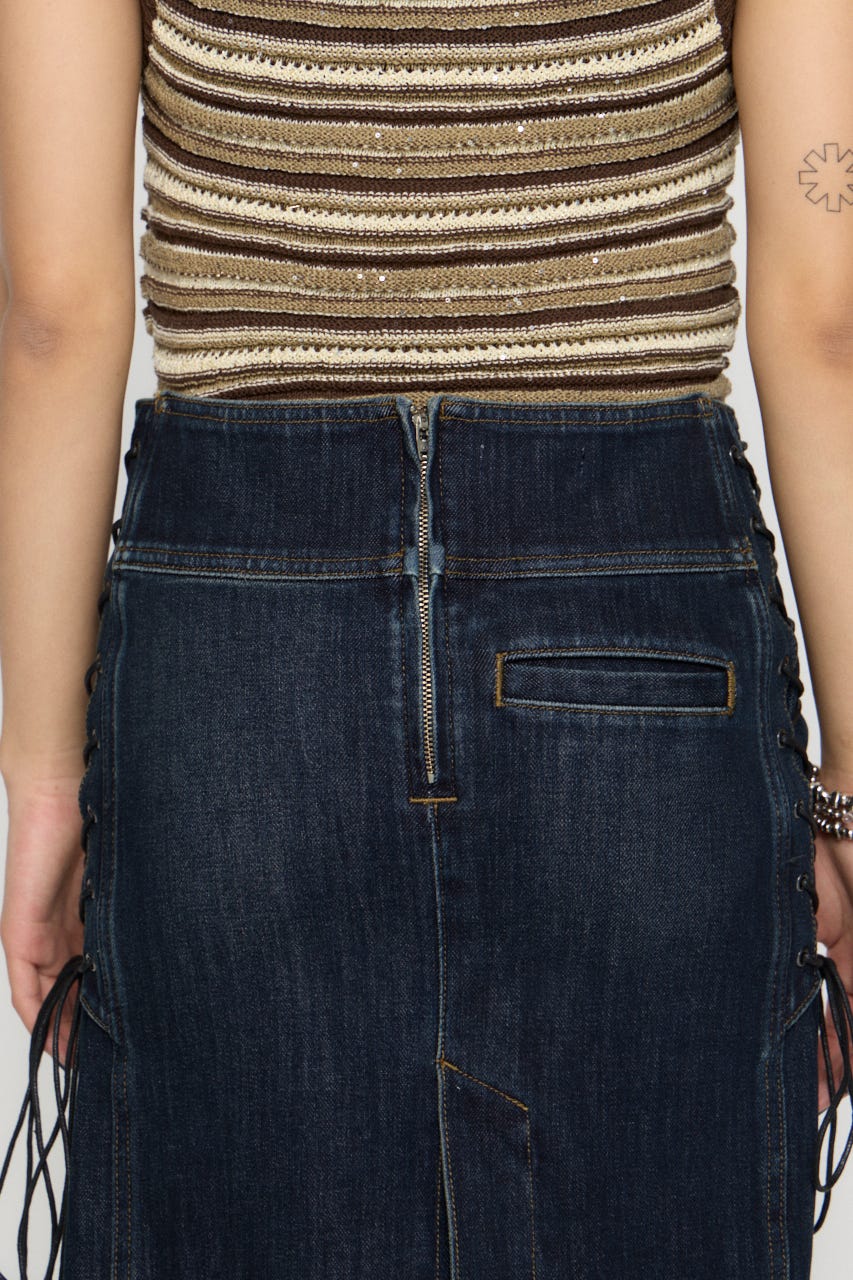 SIDE LACE UP MIDI スカート BLU S