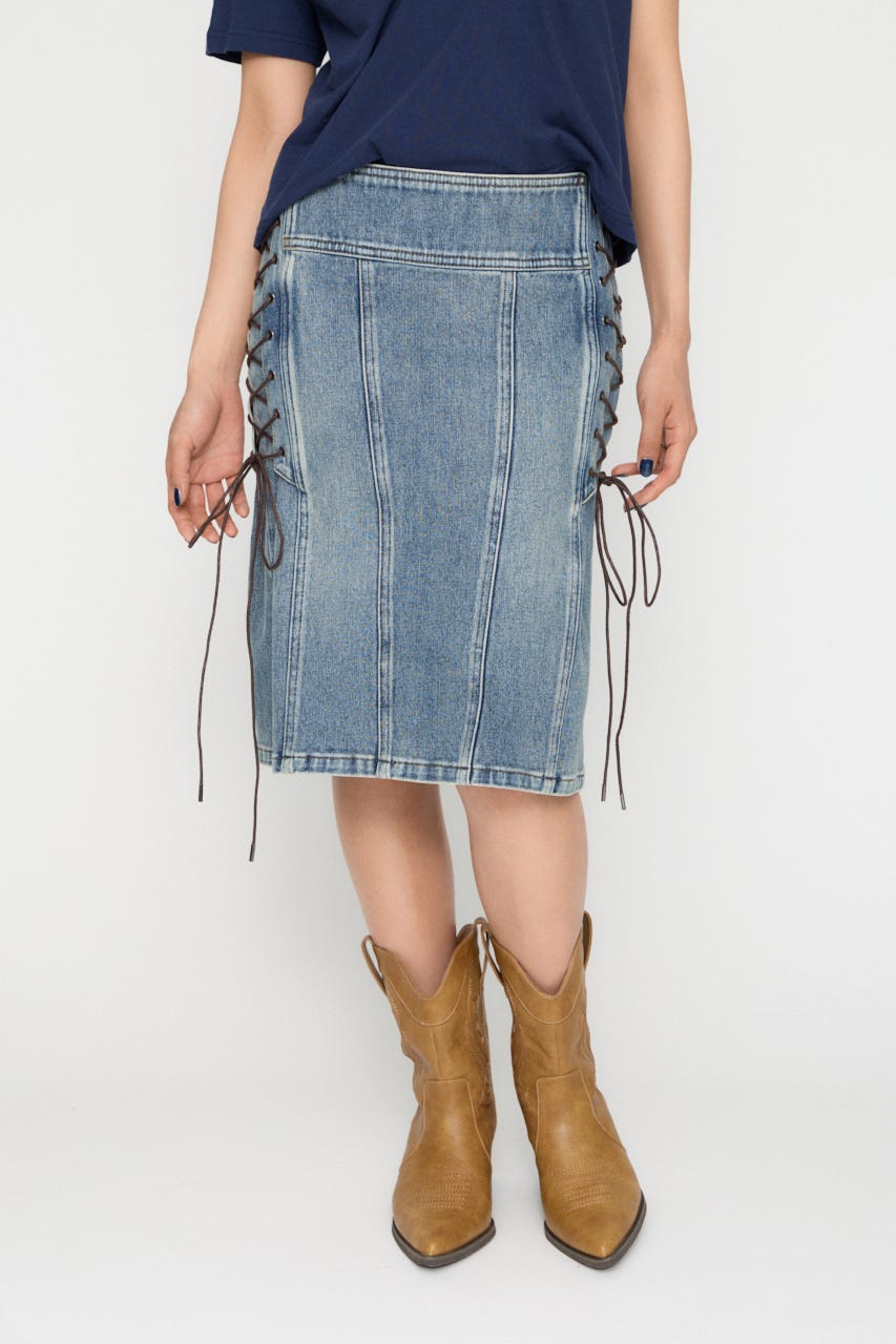 SIDE LACE UP MIDI スカート L/BLU S
