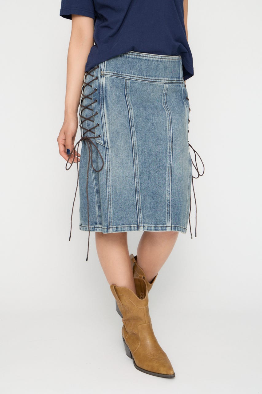 SIDE LACE UP MIDI スカート L/BLU S