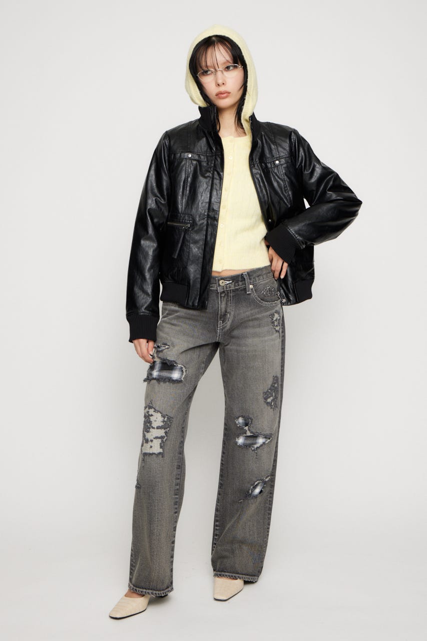 COMPACT FAUX LEATHER ブルゾン BLK FREE