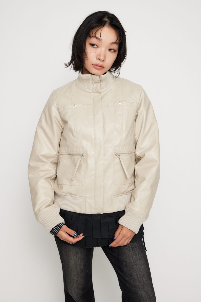 COMPACT FAUX LEATHER ブルゾン IVOY FREE