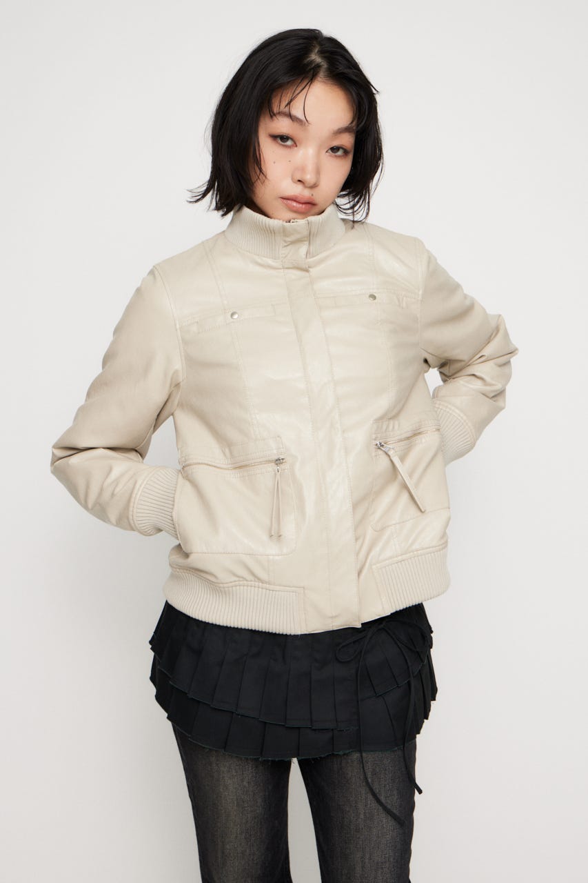 COMPACT FAUX LEATHER ブルゾン IVOY FREE