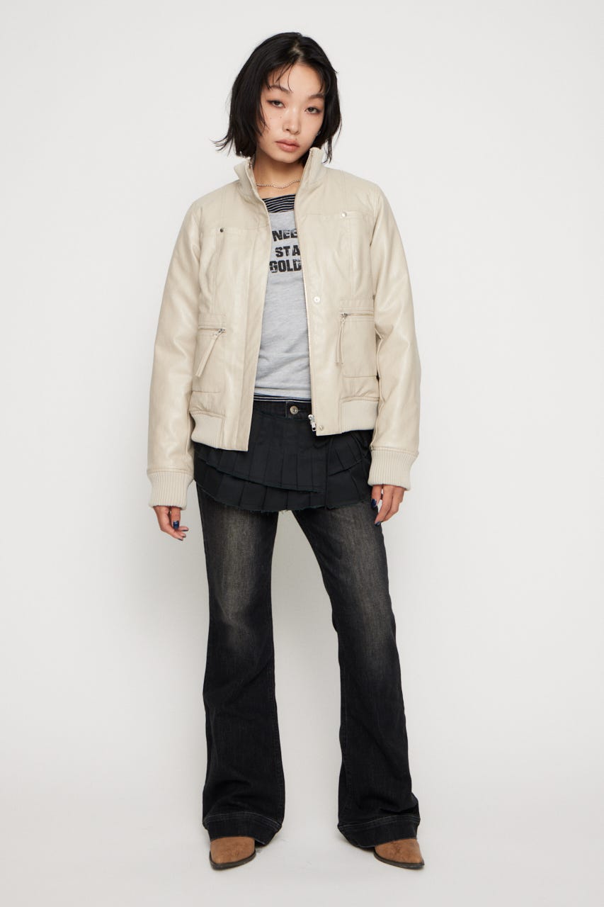 COMPACT FAUX LEATHER ブルゾン IVOY FREE