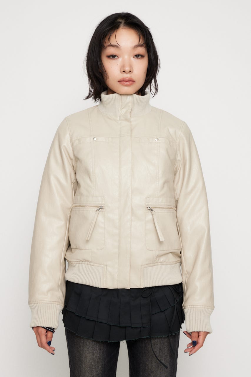 COMPACT FAUX LEATHER ブルゾン IVOY FREE