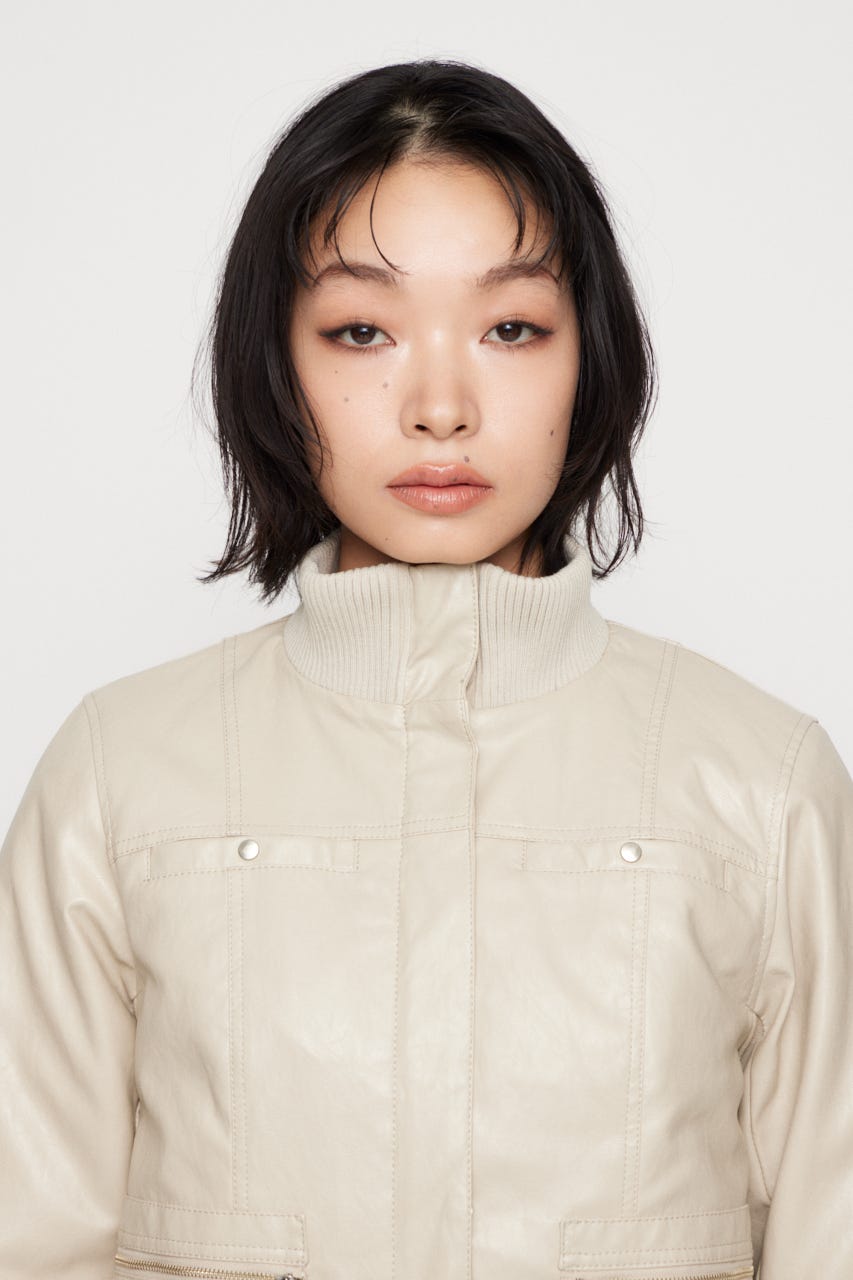 COMPACT FAUX LEATHER ブルゾン IVOY FREE