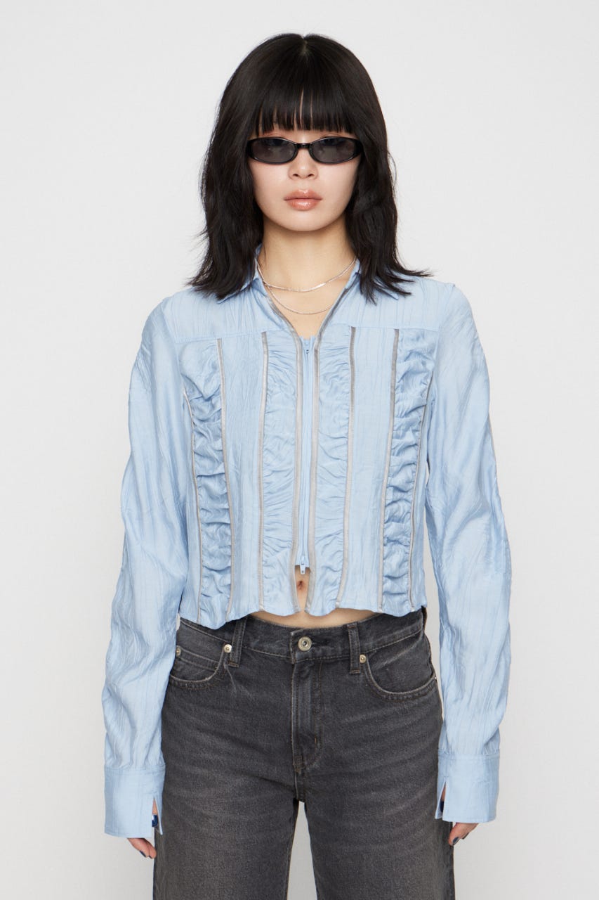 SHIRRING COMPACT シャツ L/BLU FREE