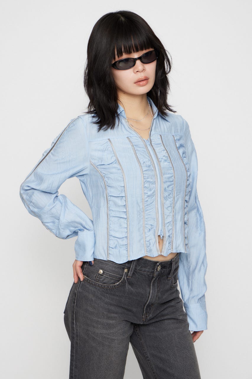 SHIRRING COMPACT シャツ L/BLU FREE