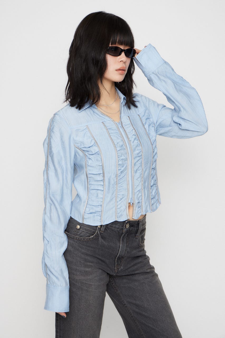 SHIRRING COMPACT シャツ L/BLU FREE