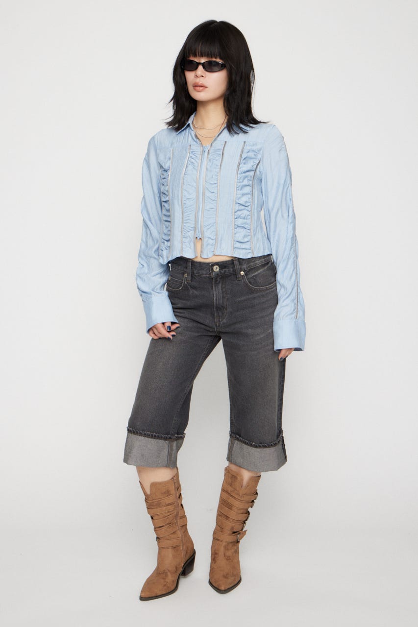 SHIRRING COMPACT シャツ L/BLU FREE