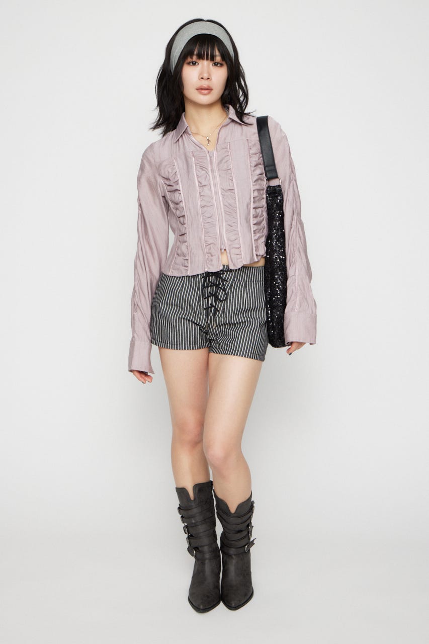 SHIRRING COMPACT シャツ L/PNK FREE