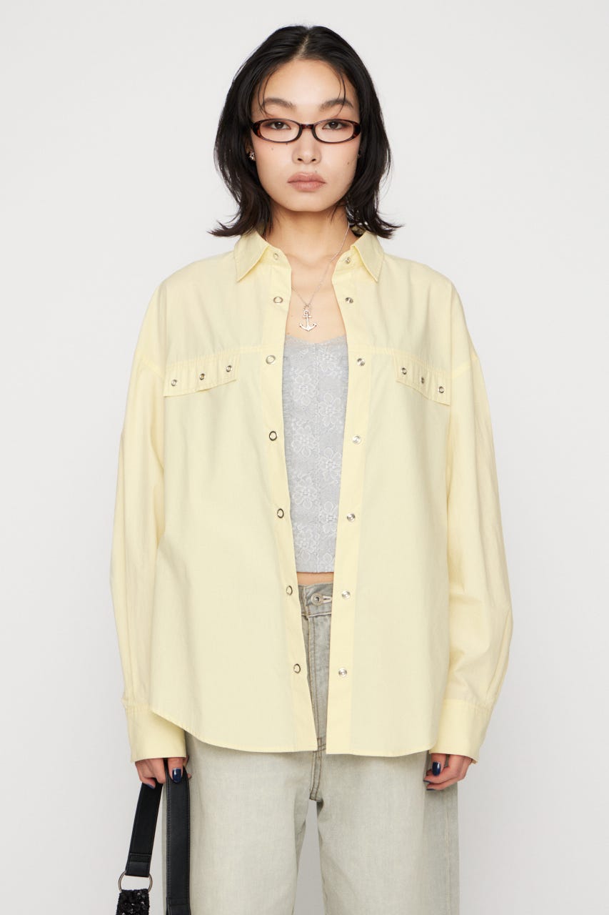 RING BUTTON OVER シャツ L/YEL FREE