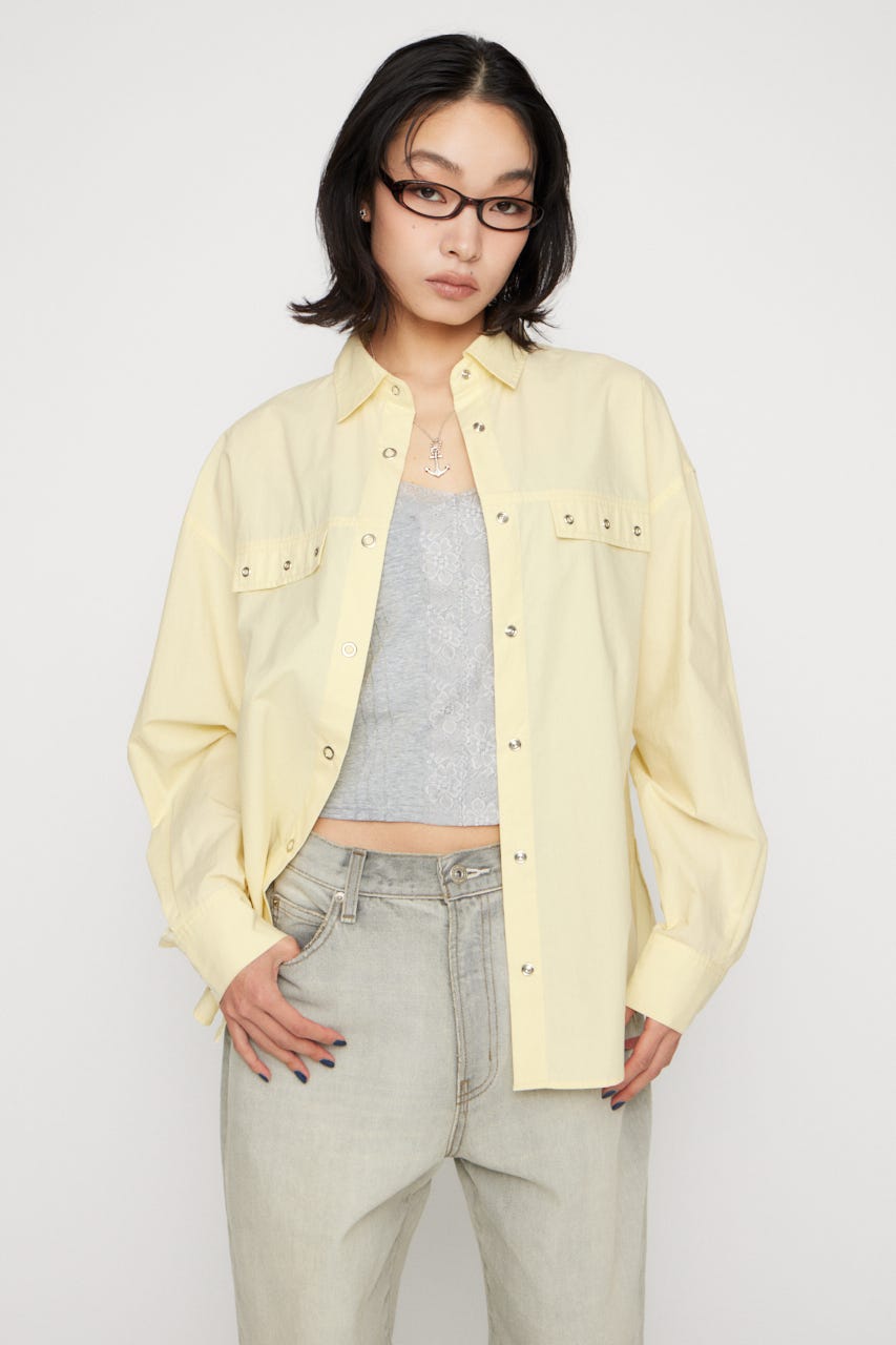 RING BUTTON OVER シャツ L/YEL FREE