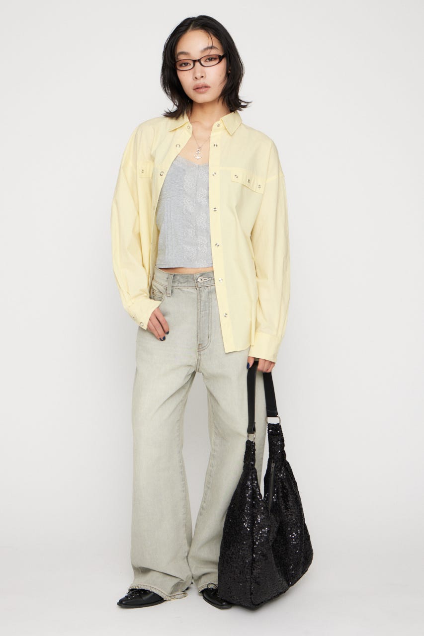 RING BUTTON OVER シャツ L/YEL FREE