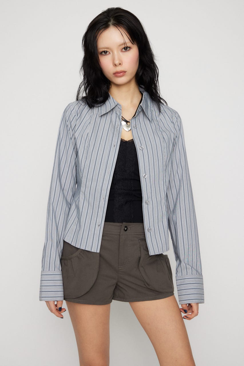 MULTI STRIPE シャツ L/BLU FREE