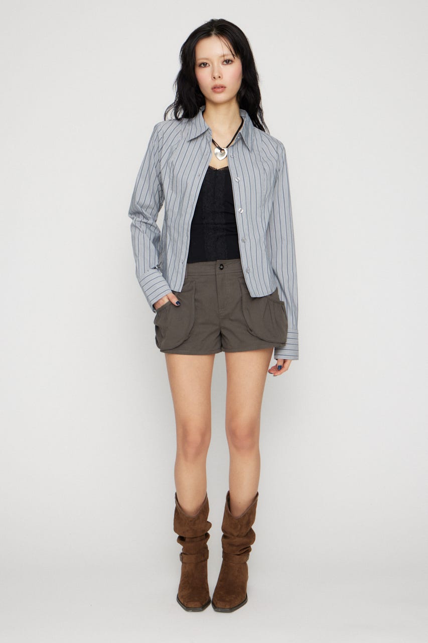 MULTI STRIPE シャツ L/BLU FREE