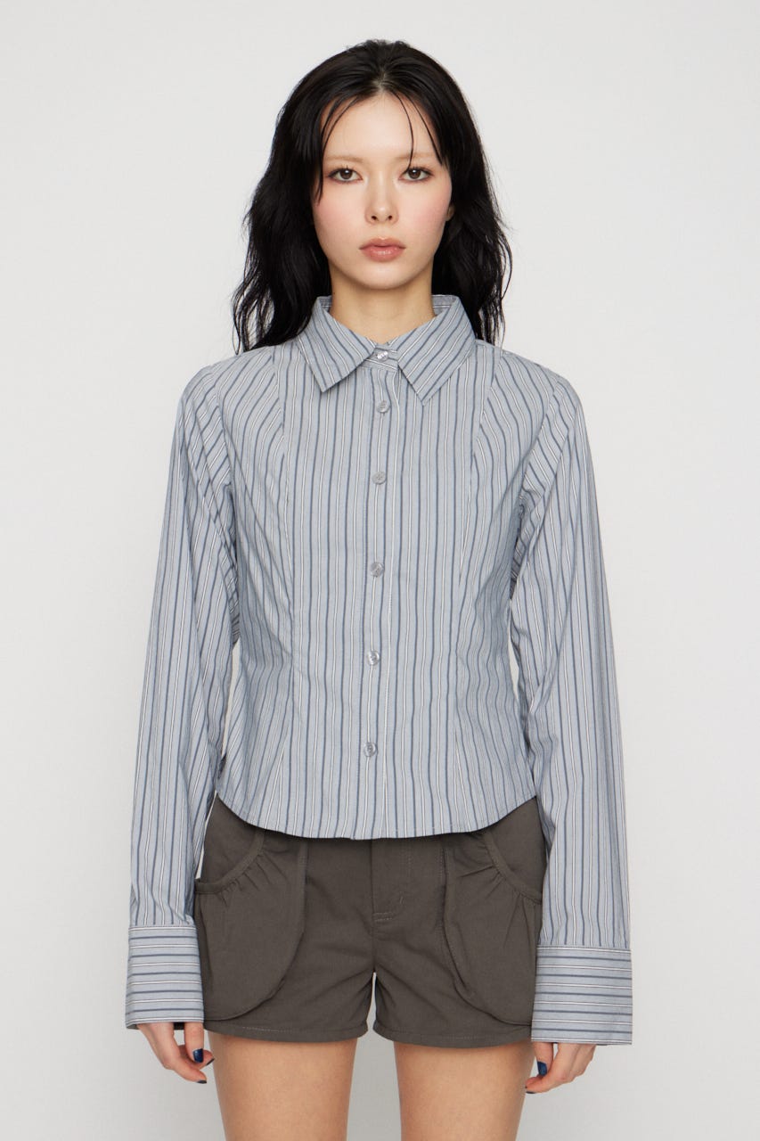 MULTI STRIPE シャツ L/BLU FREE