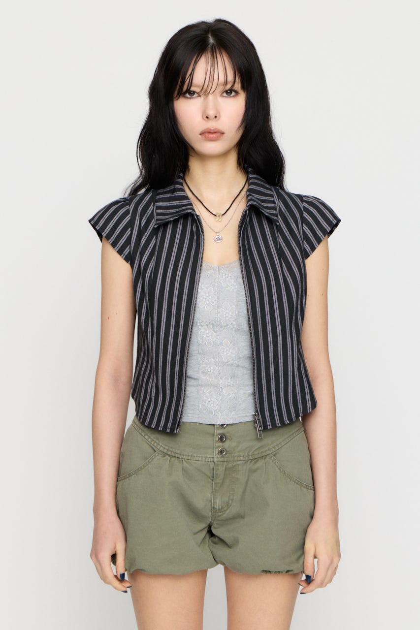 STRIPE ZIP トップス BLK FREE