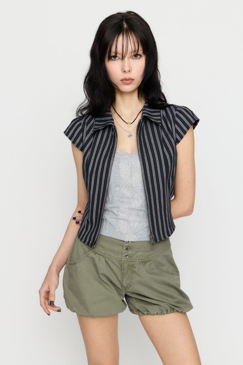 STRIPE ZIP トップス BLK FREE