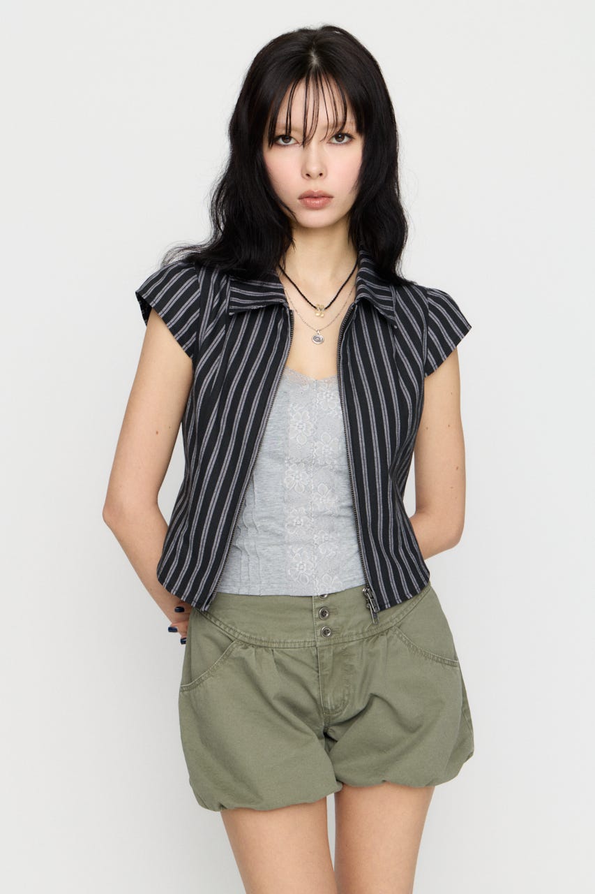 STRIPE ZIP トップス BLK FREE