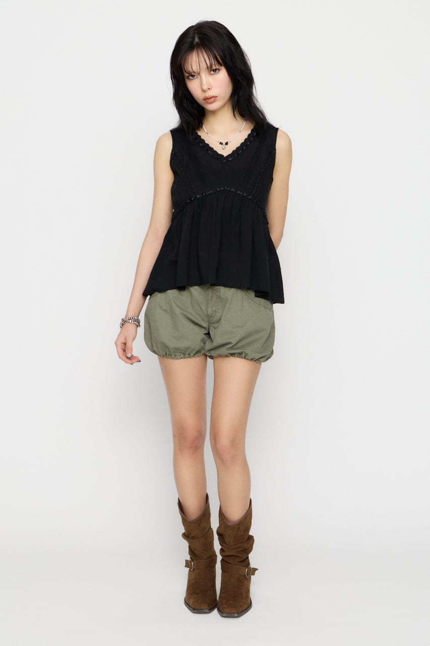 SOFT LACE NOSLEEVE トップス BLK FREE