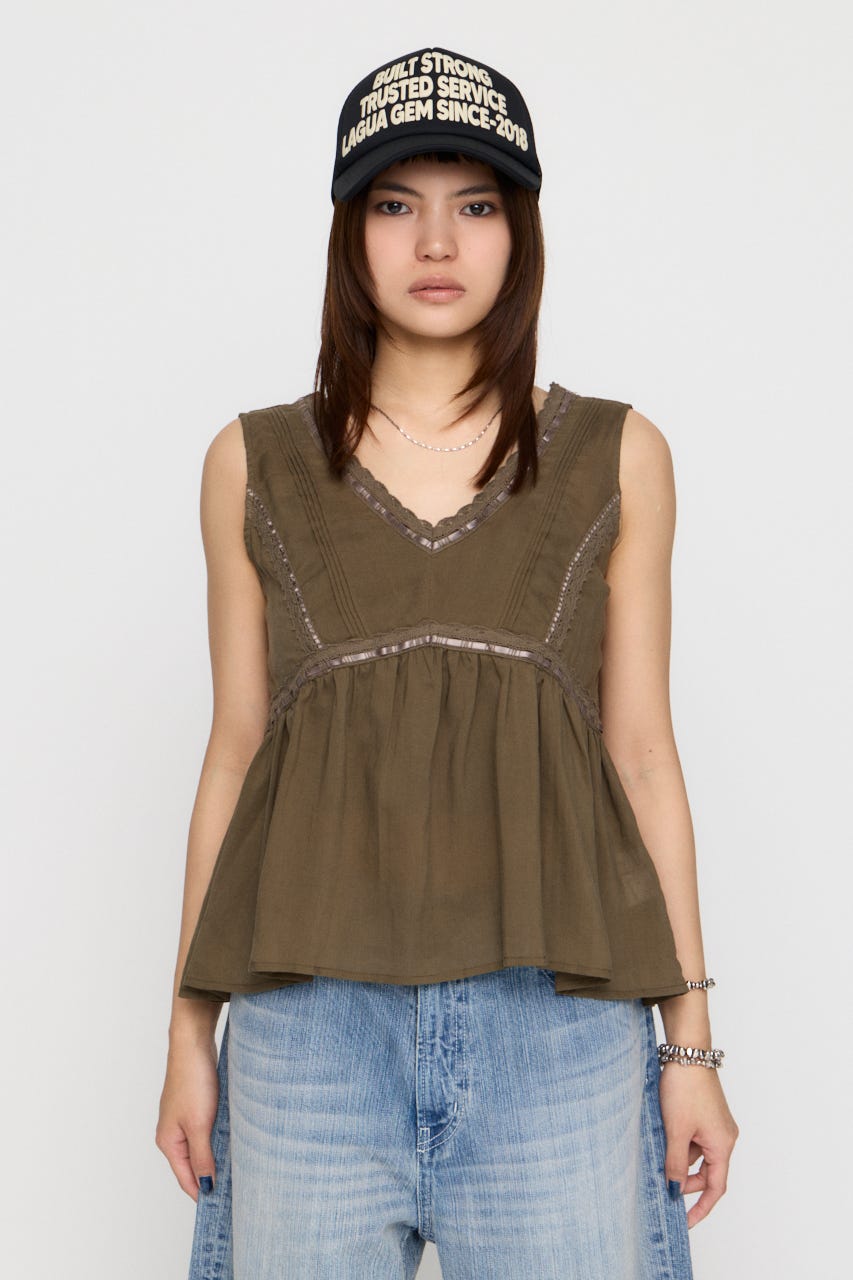 SOFT LACE NOSLEEVE トップス KHA FREE