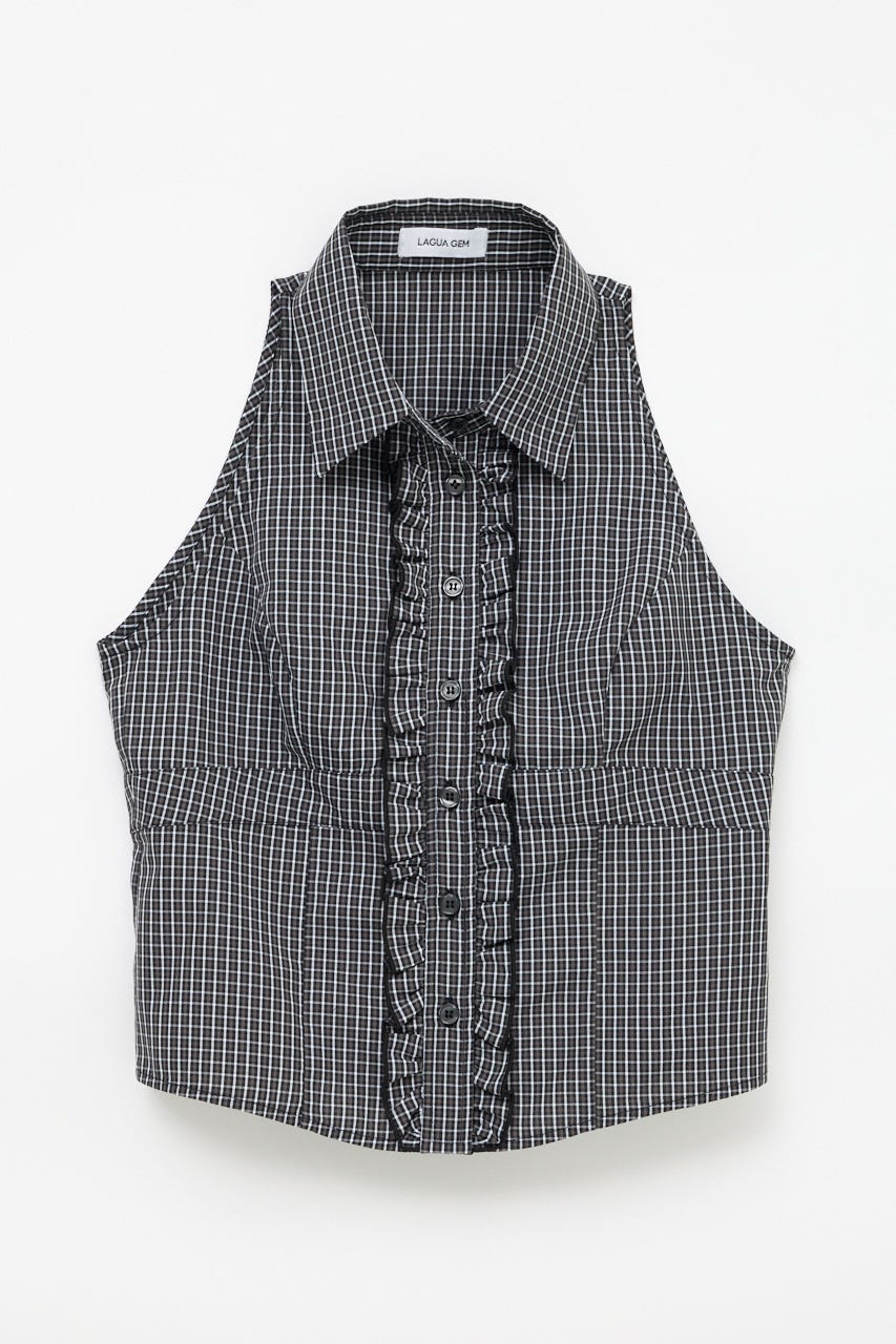 FRONT FRILL NOSLEEVE シャツ BLK FREE