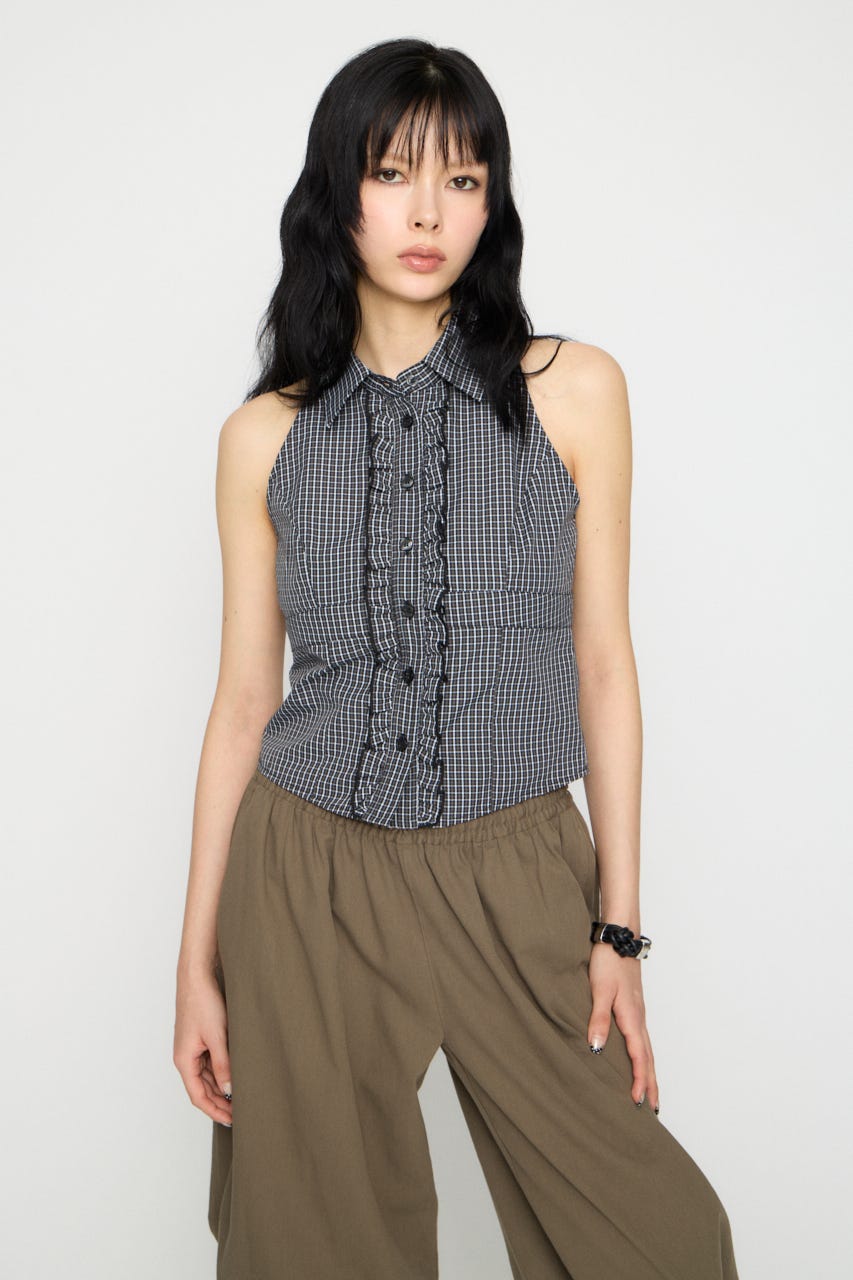 FRONT FRILL NOSLEEVE シャツ BLK FREE