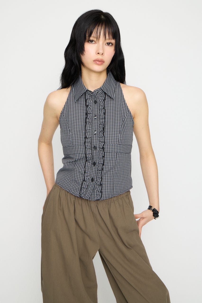 FRONT FRILL NOSLEEVE シャツ BLK FREE