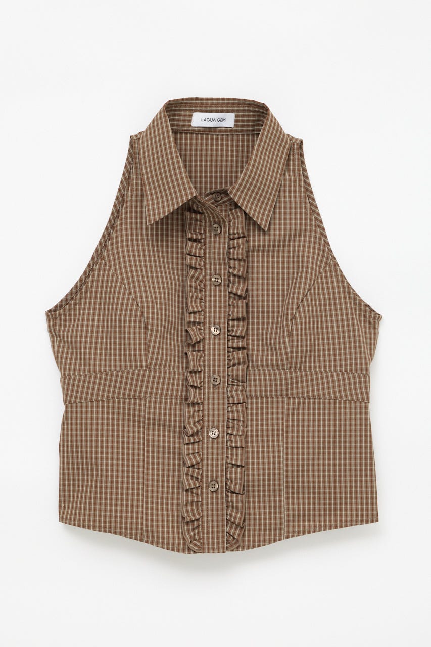 FRONT FRILL NOSLEEVE シャツ BRN FREE