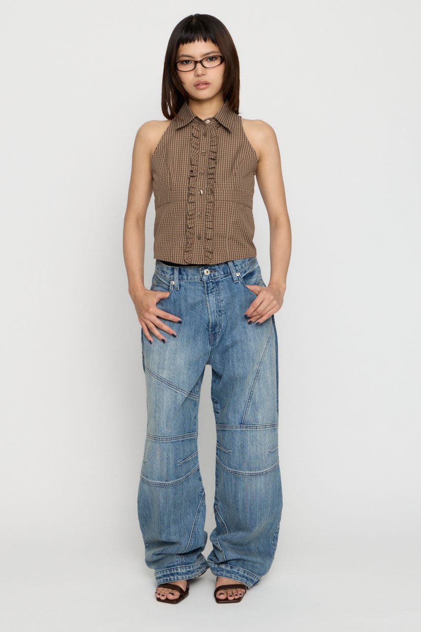 FRONT FRILL NOSLEEVE シャツ BRN FREE