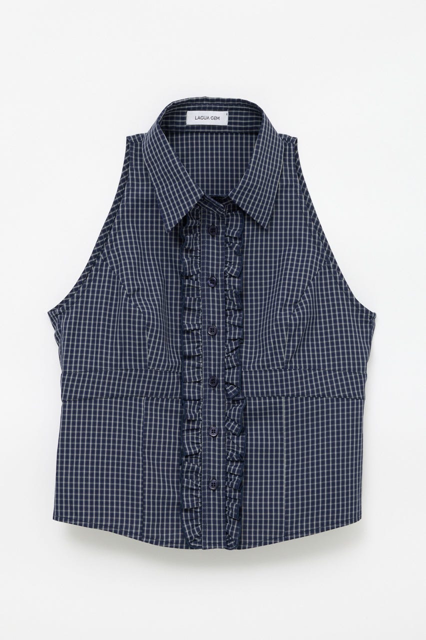 FRONT FRILL NOSLEEVE シャツ NVY FREE