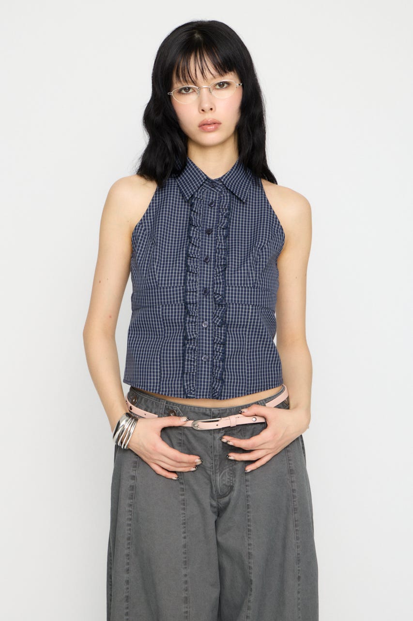 FRONT FRILL NOSLEEVE シャツ NVY FREE