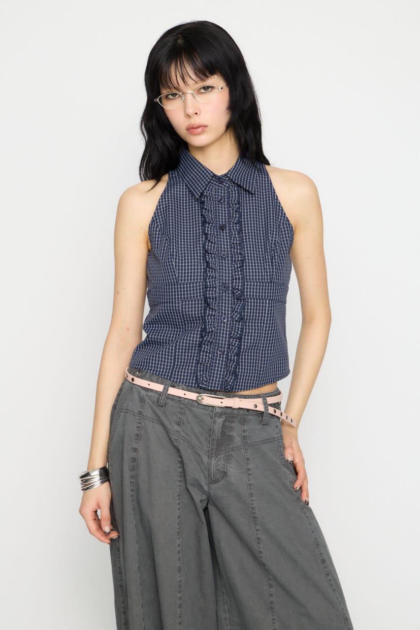 FRONT FRILL NOSLEEVE シャツ NVY FREE