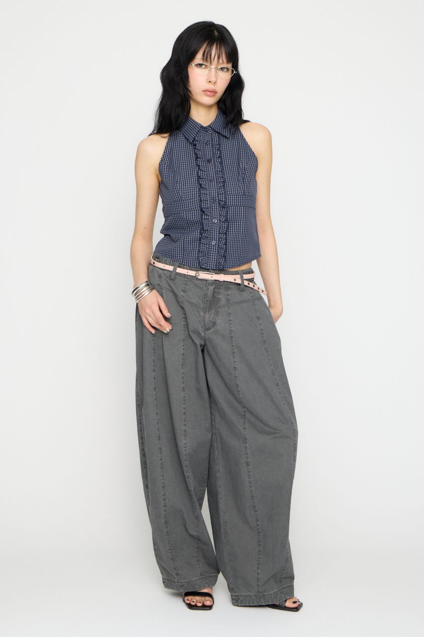 FRONT FRILL NOSLEEVE シャツ NVY FREE
