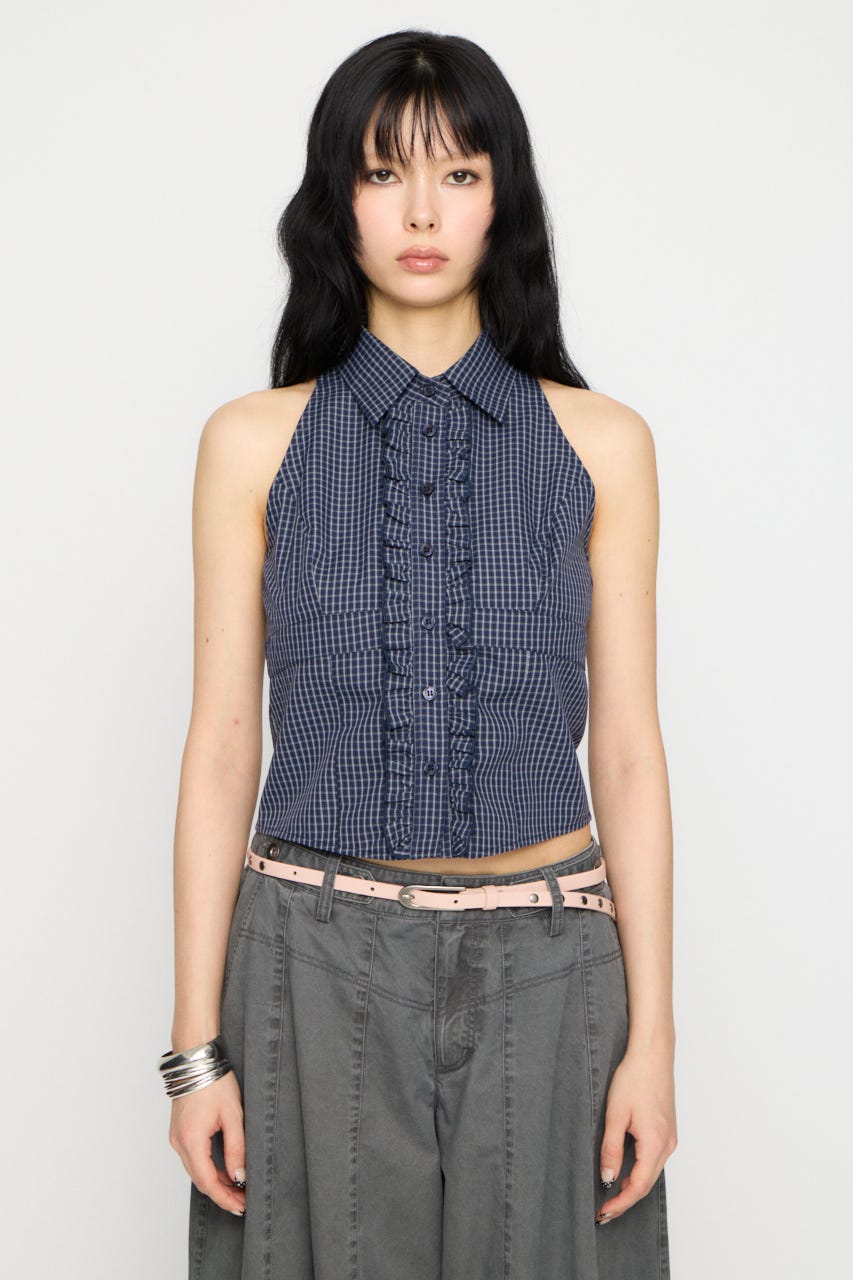 FRONT FRILL NOSLEEVE シャツ NVY FREE