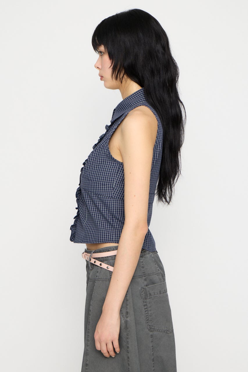 FRONT FRILL NOSLEEVE シャツ NVY FREE
